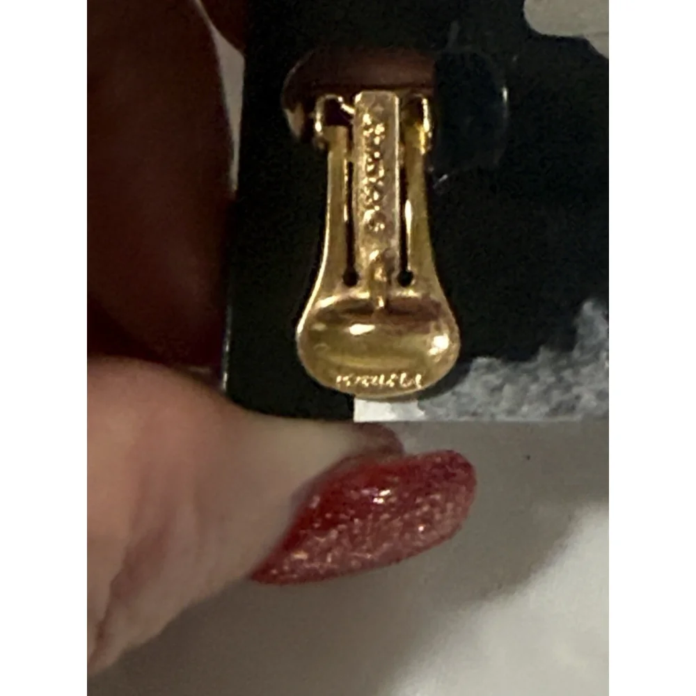 Vintage Christian Dior Gold Tone Black Rhinestone Hoop Clip On Earrings - Picture 12 of 16